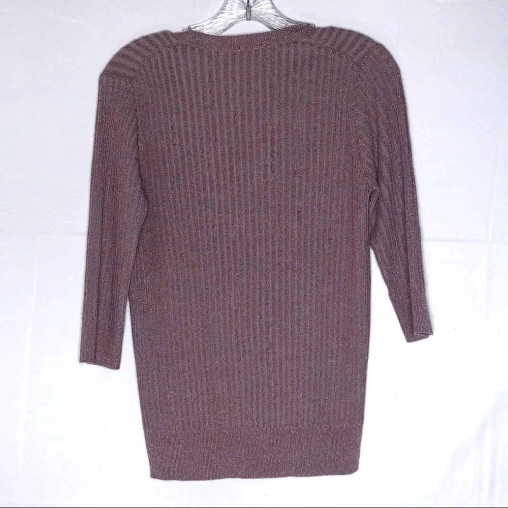 Rebecca Taylor Metallic Ribbed Scoop Neck Sweater